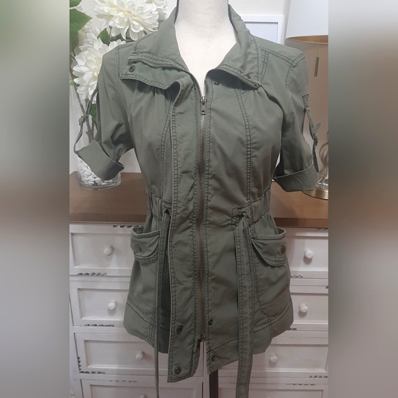 Decree Zip Up Military Utility Cargo Jacket With Tie Front - Picture 5 of 8